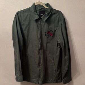 Vans Olive Green Zip Jacket with Red Rose Embroidery